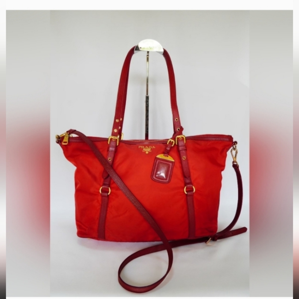 Authentic Red Prada Convertible Belted Hobo Tessuto with Leather❣️
